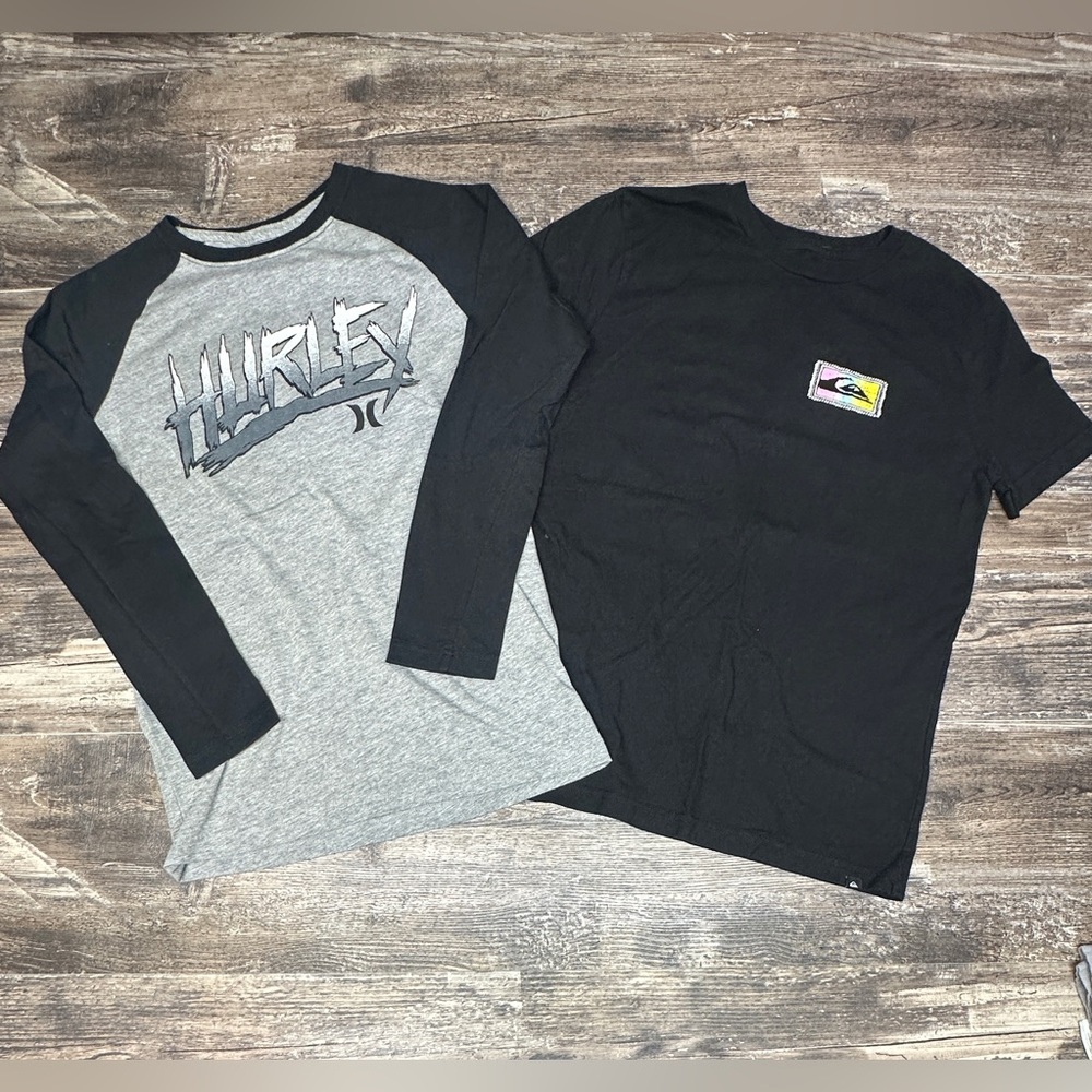 Hurley Quiksilver Youth Large 12-13 Surf Skate Shirt Bundle 2pc GUC